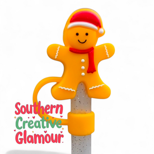 Golden 3D Gingerbread Man Silicone 10mm Straw Topper by Southern Creative Glamour 