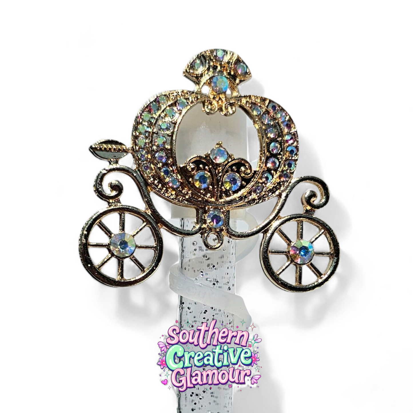 Diamond Cinderella Carriage 10mm Straw Topper by Southern Creative Glamour