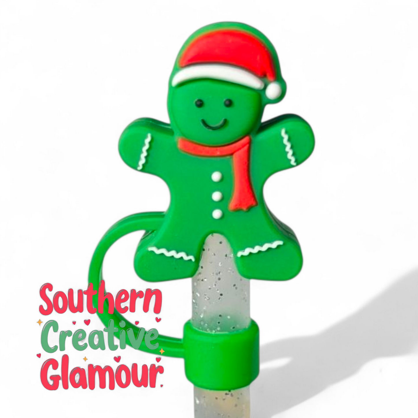 Green 3D Gingerbread Man Silicone 10mm Straw Topper 