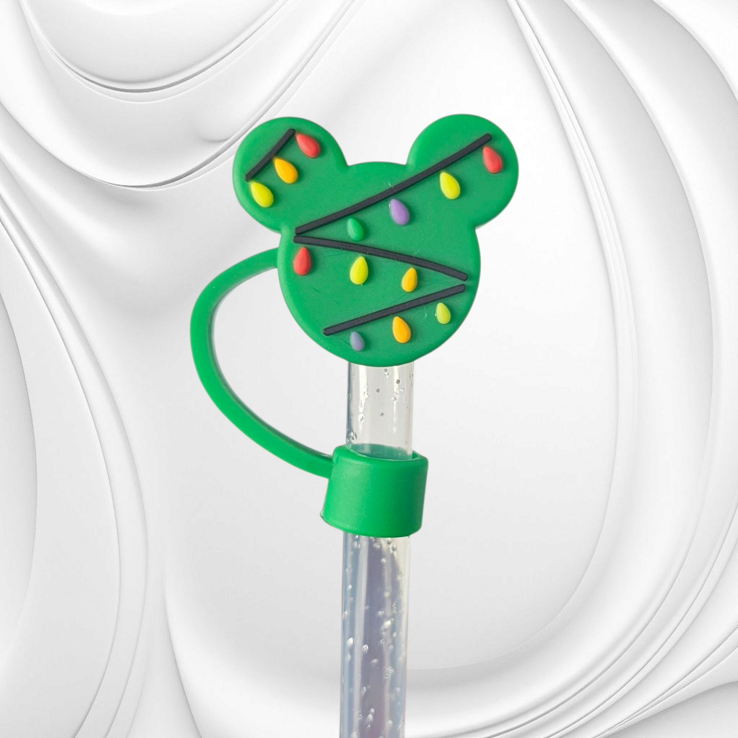 Green Christmas Tree 3D 8mm Silicone Straw Topper 