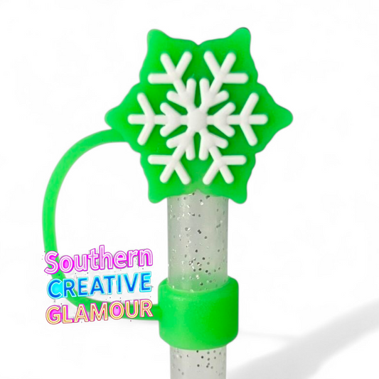 Grinch Green and White 3D Snowflake Silicone 10mm Straw Topper by Southern Creative Glamour 