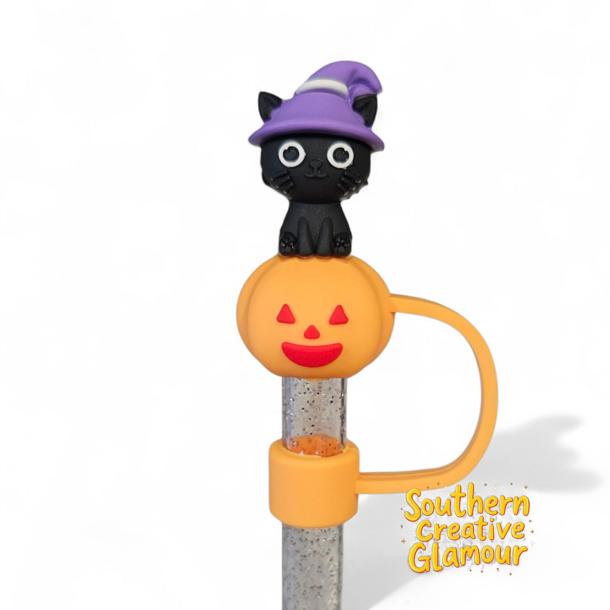 Black Cat & Pumpkin Straw Topper by Southern Creative Glamour 
