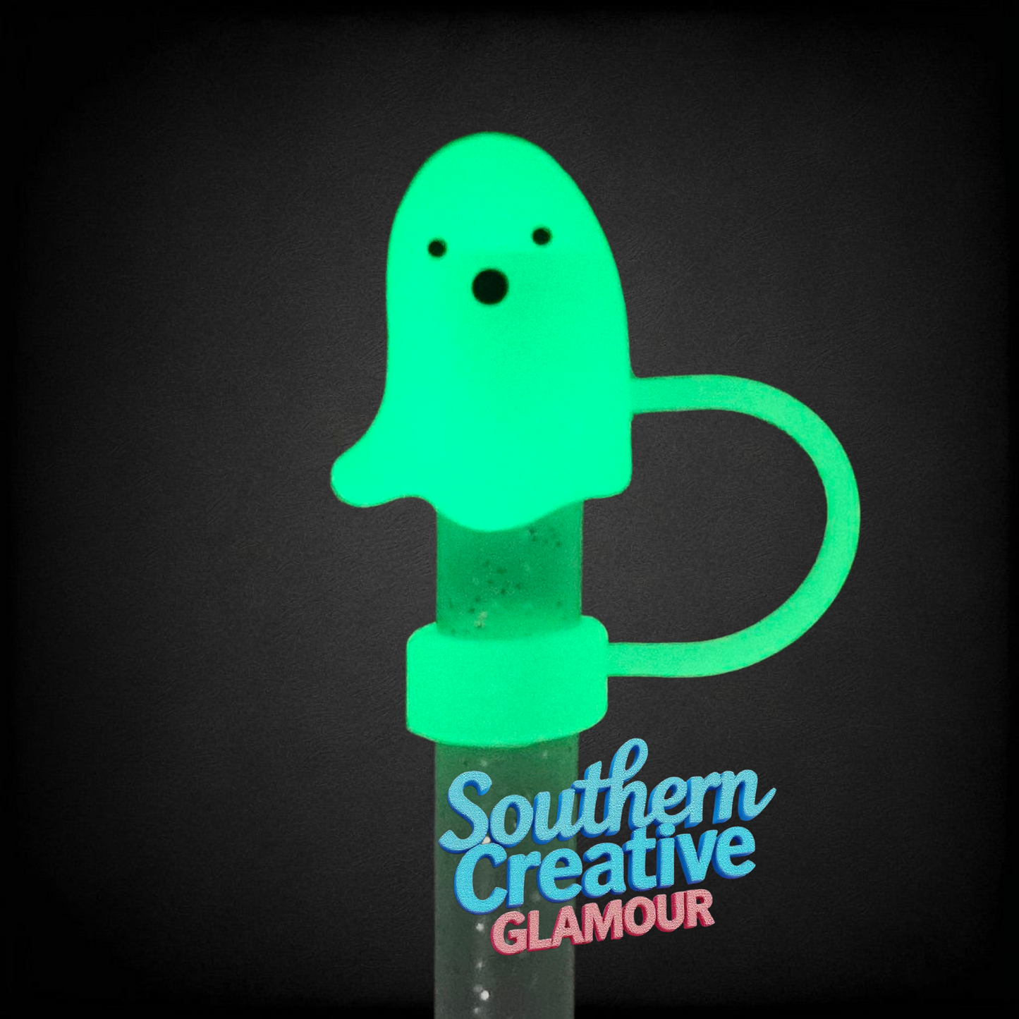 Blue Glow In The Dark Ghost 10mm Straw Topper by Southern Creative Glamour 