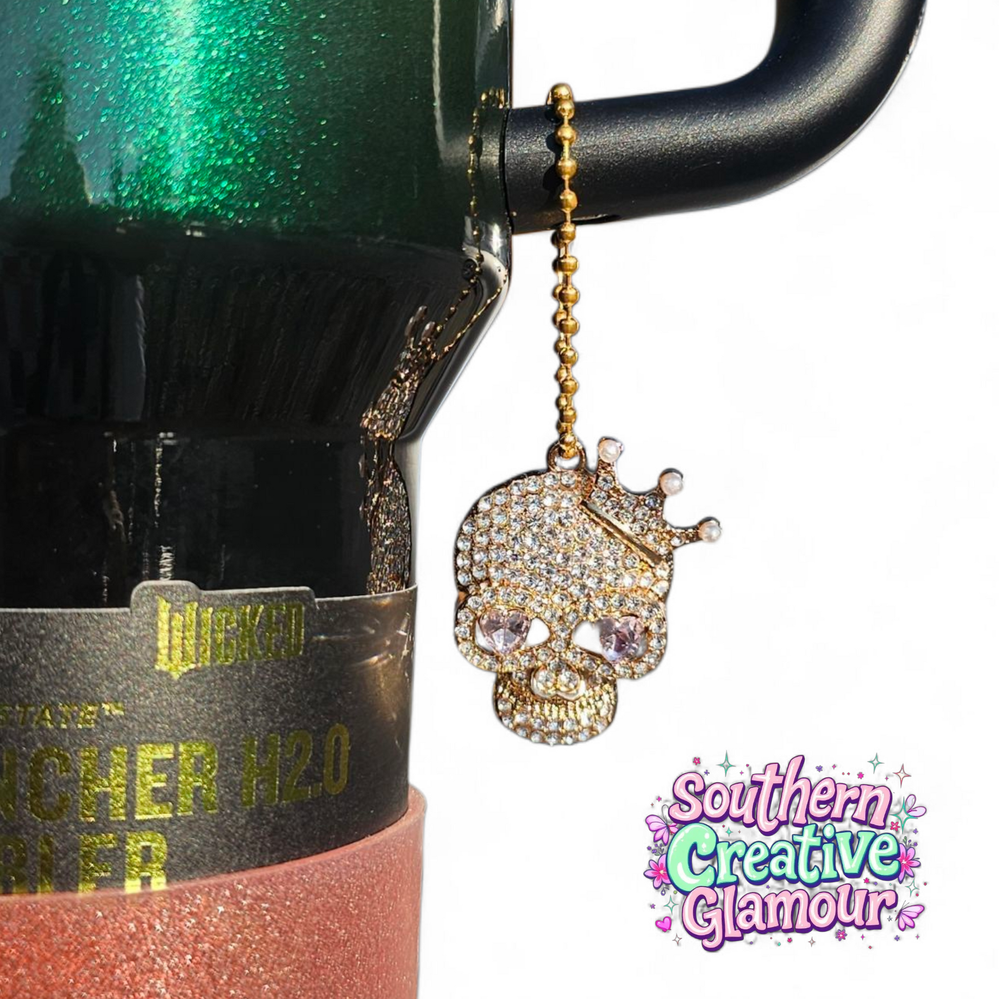 Princess Pink Diamond Skull Tumbler Charm by Southern Creative Glamour 