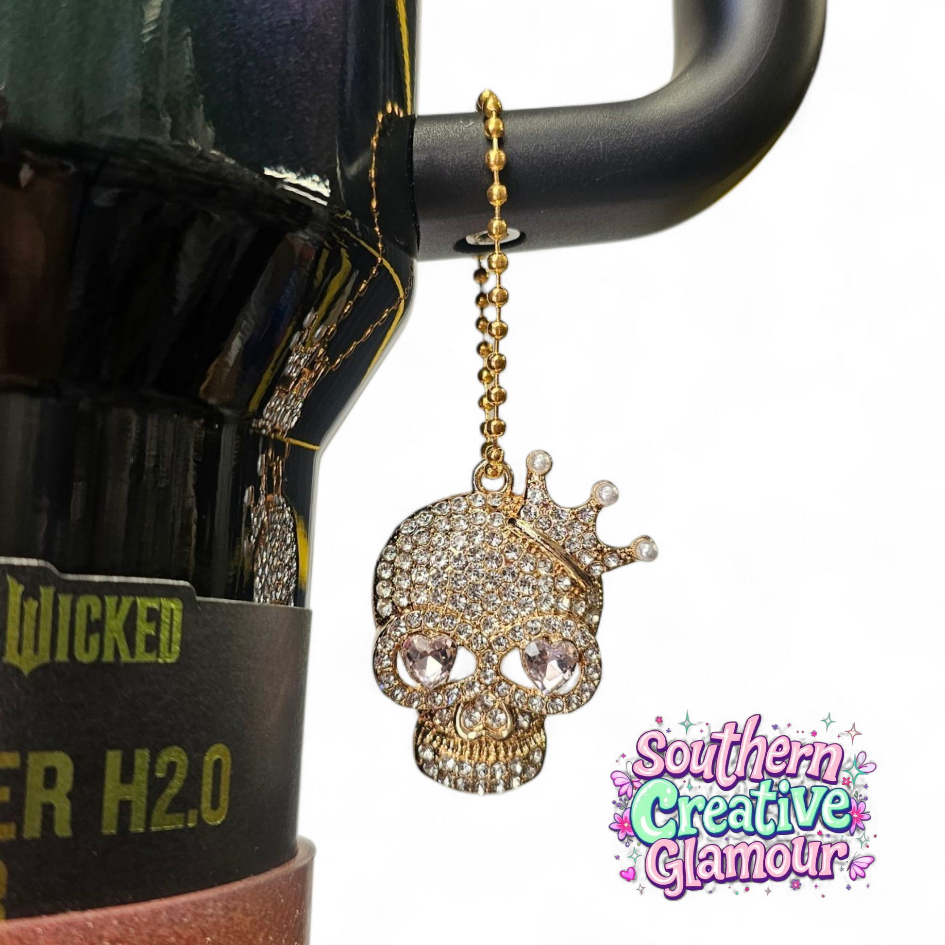 Princess Pink Diamond Skull Tumbler Charm by Southern Creative Glamour 