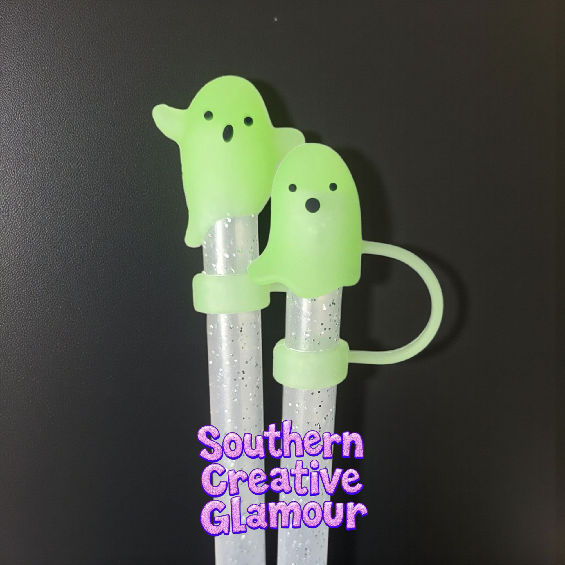 Green Glow In The Dark Ghost 10mm Straw Topper by Southern Creative Glamour 