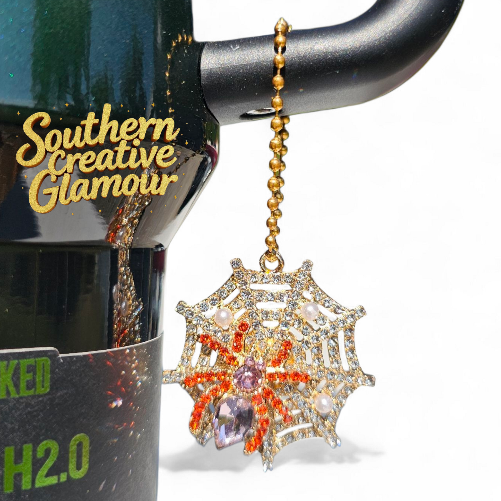 Halloween Jeweled Spiderweb Tumbler Charm | Cup Handle Charm by Southern Creative Glamour 