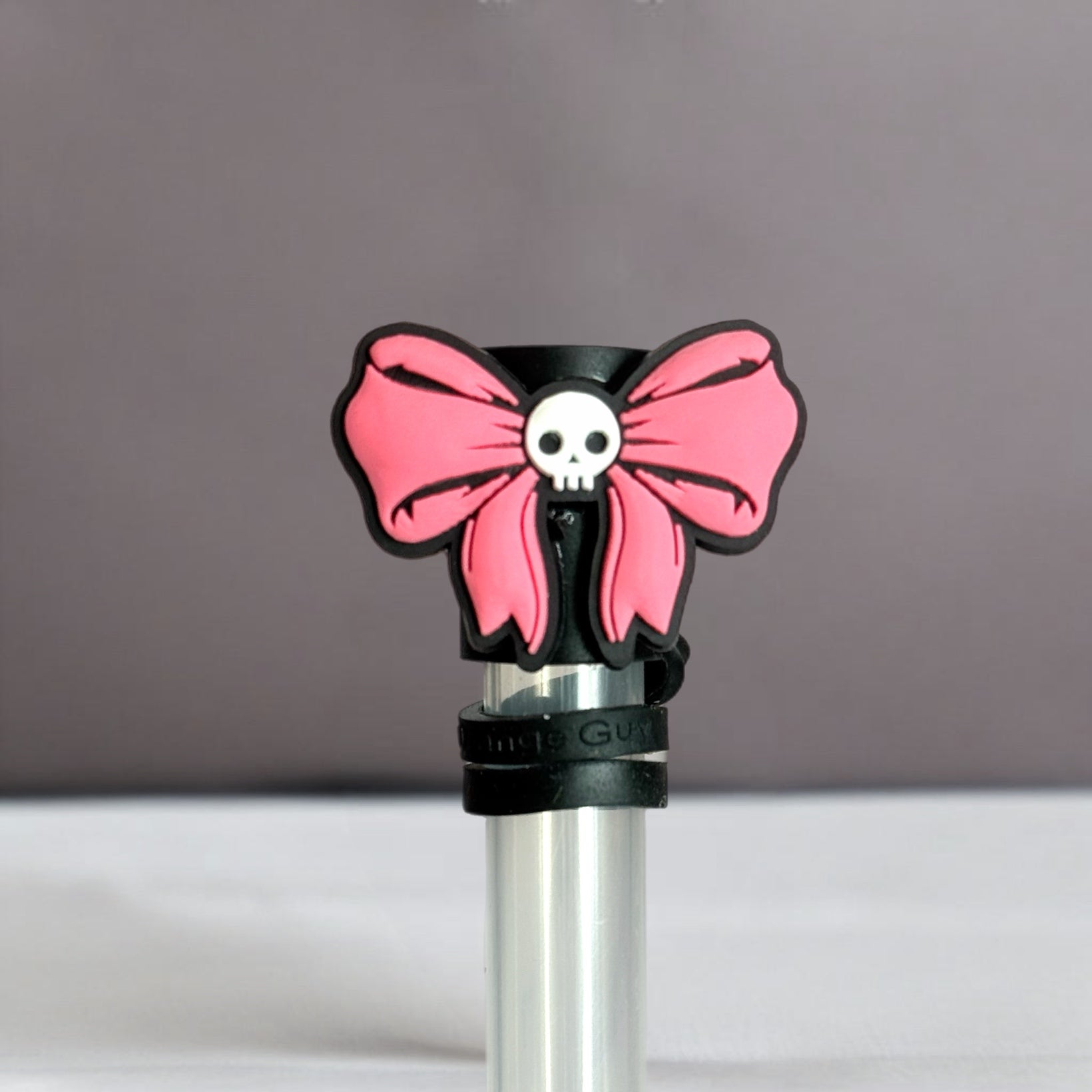 Pink Coquette Skull Straw Topper