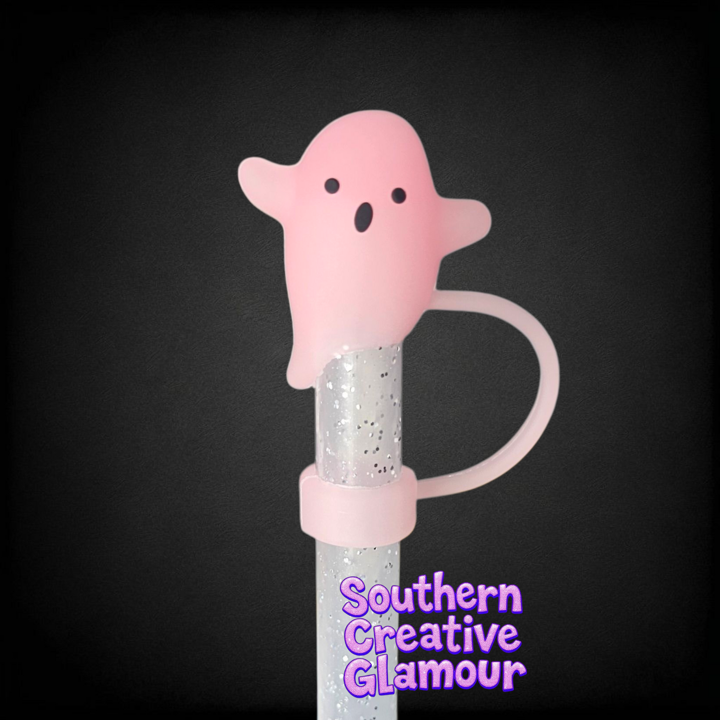 Pink Glow In The Dark Ghost 10mm Straw Topper by Southern Creative Glamour 