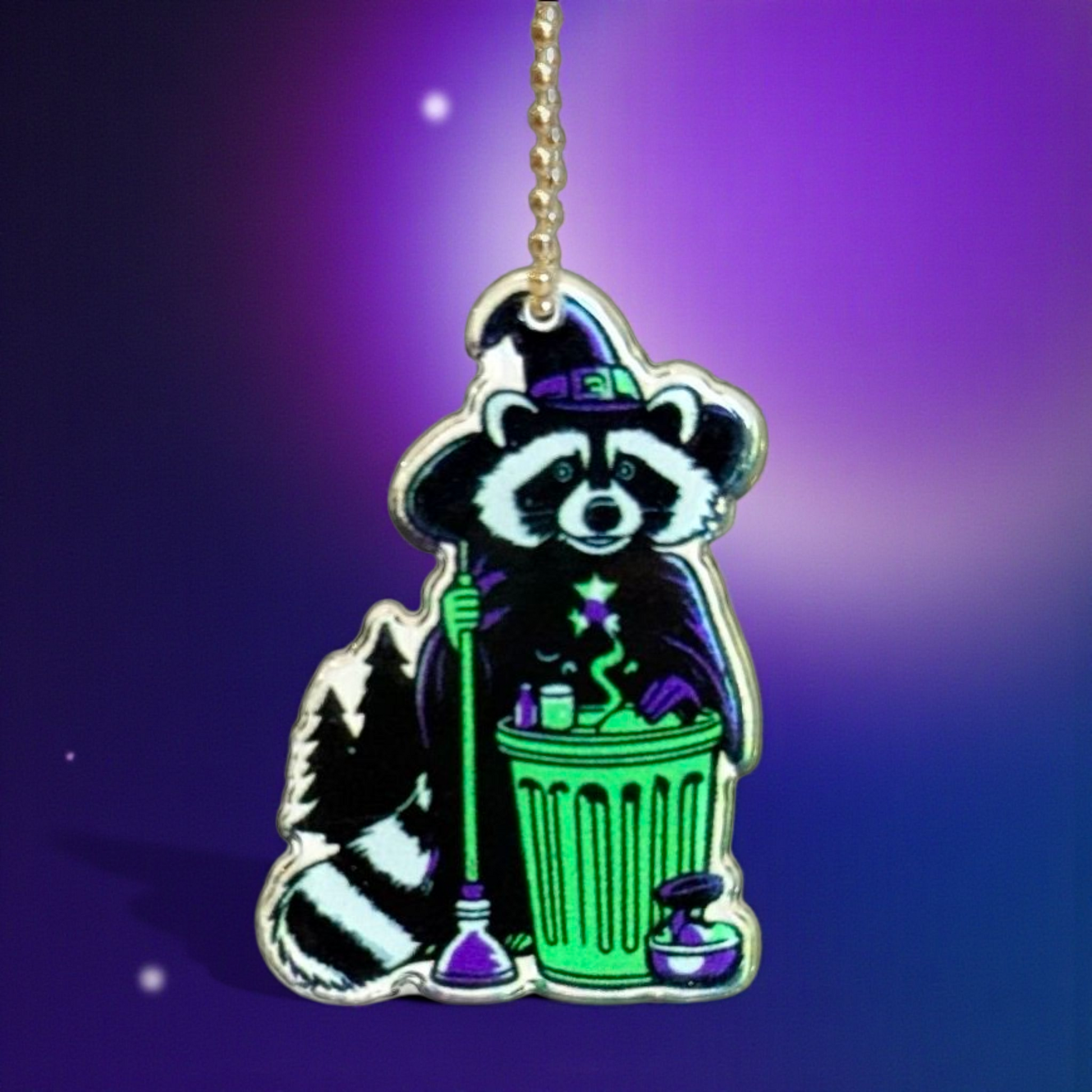 Green, purple, black Trash Panda Halloween Charm - Tumbler Handle Charm