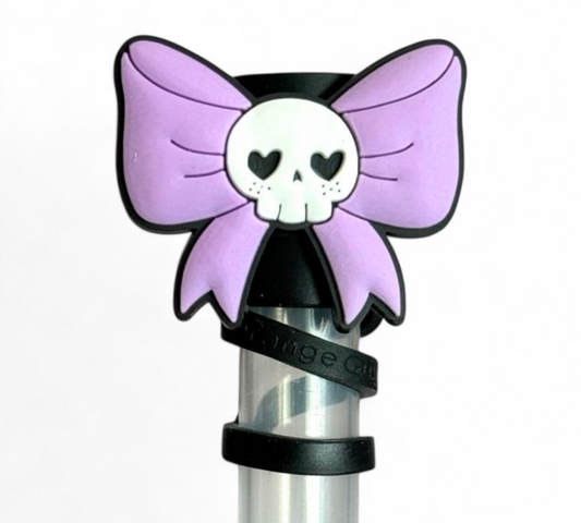 Purple Coquette Skull Straw Topper