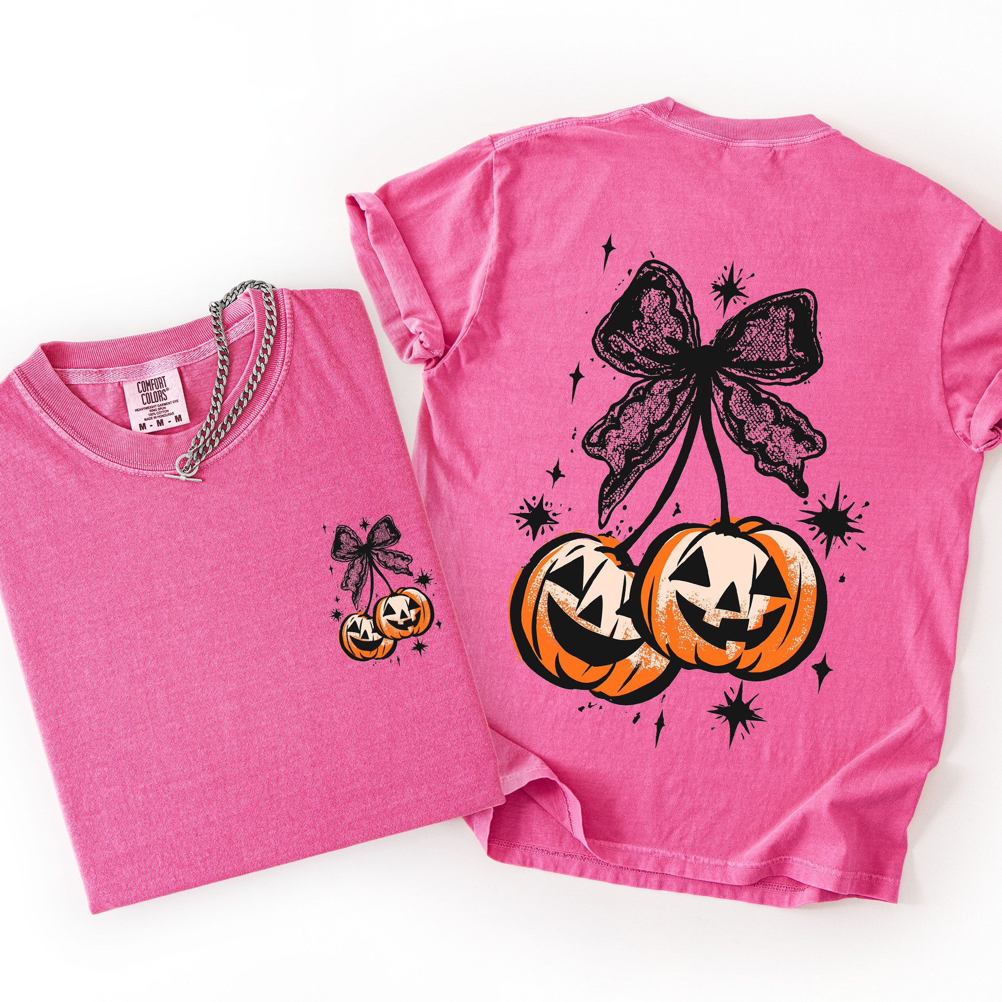 Halloween Cherry Pumpkins, Cute, Front and Back, Comfort Colors T-Shirt