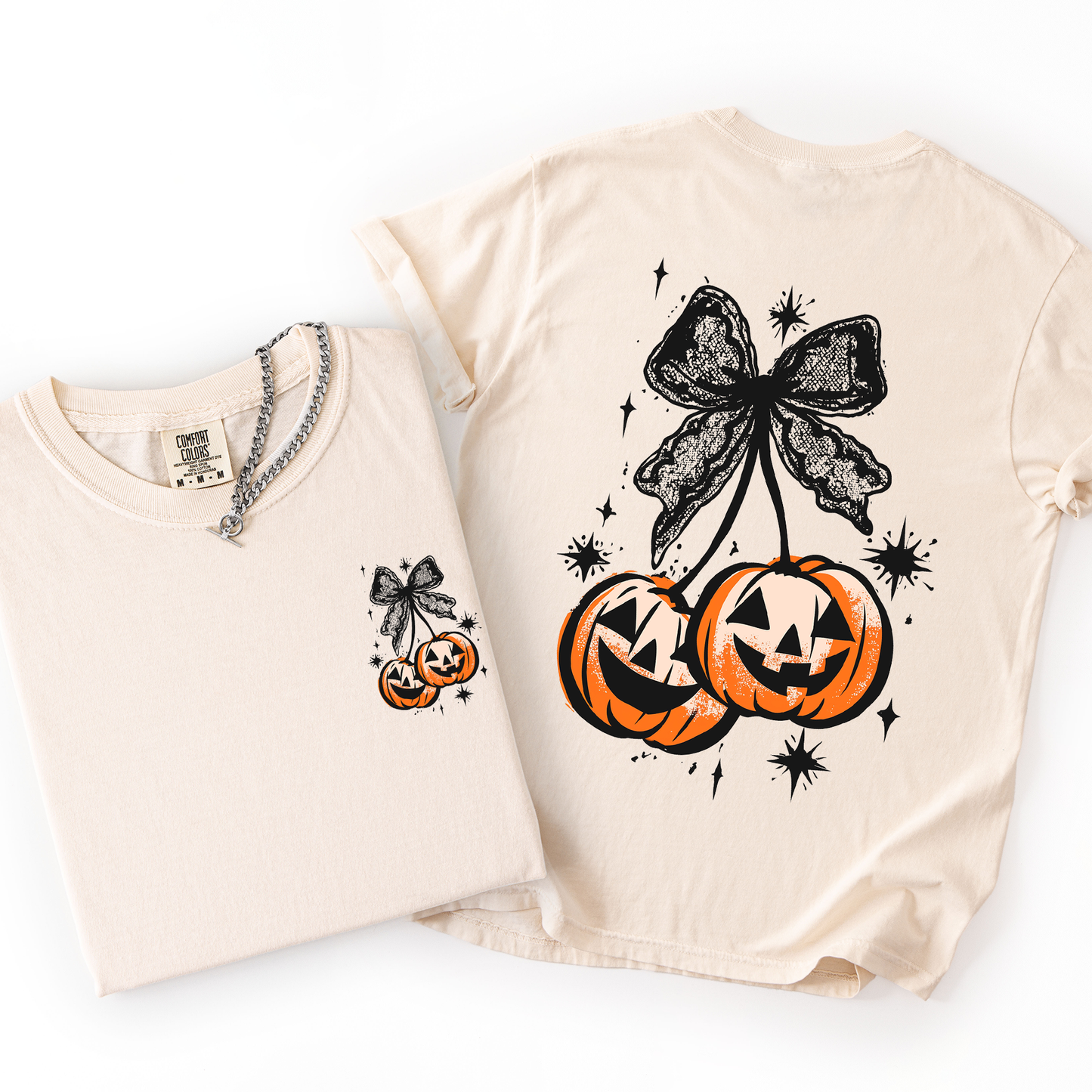 Halloween Cherry Pumpkins, Cute, Front and Back, Comfort Colors T-Shirt