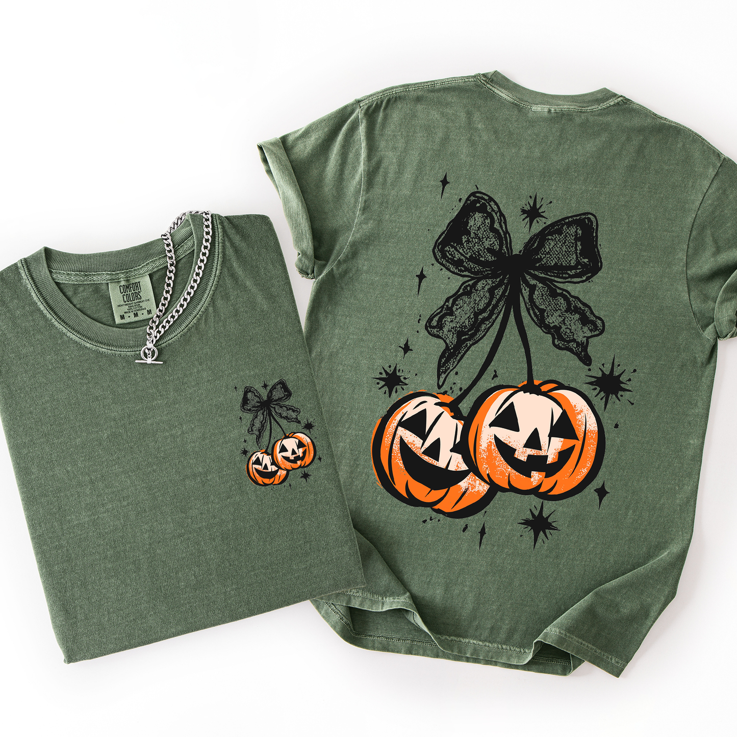 Halloween Cherry Pumpkins, Cute, Front and Back, Comfort Colors T-Shirt