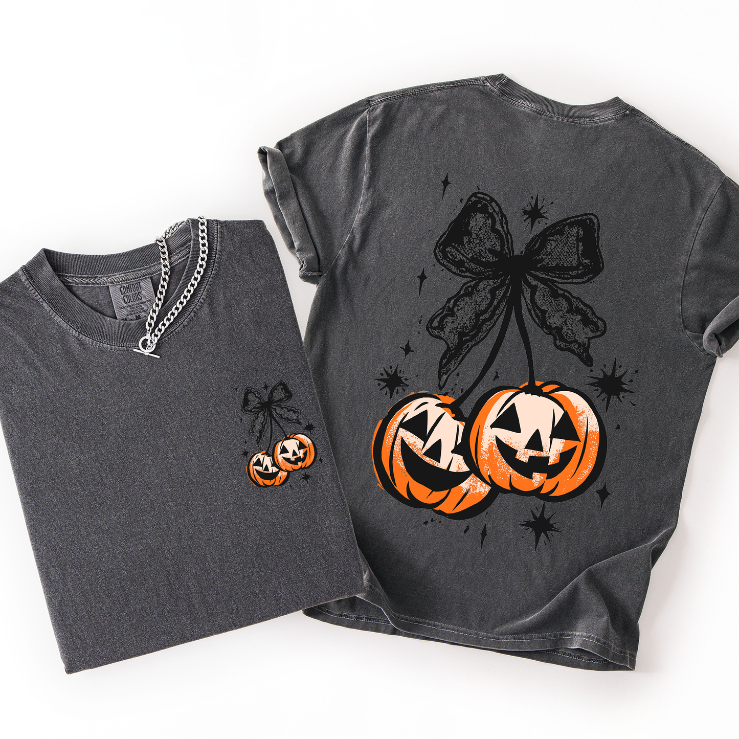 Halloween Cherry Pumpkins, Cute, Front and Back, Comfort Colors T-Shirt