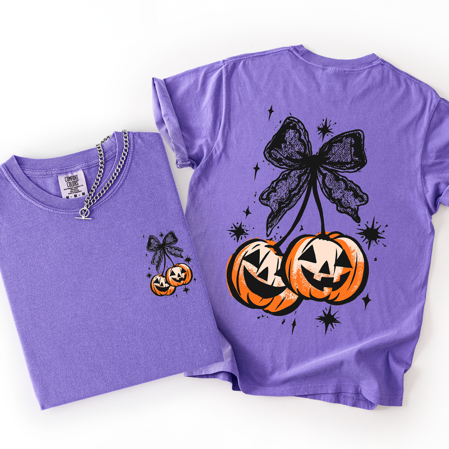Halloween Cherry Pumpkins, Cute, Front and Back, Comfort Colors T-Shirt