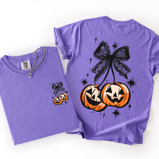 Halloween Cherry Pumpkins, Cute, Front and Back, Comfort Colors T-Shirt