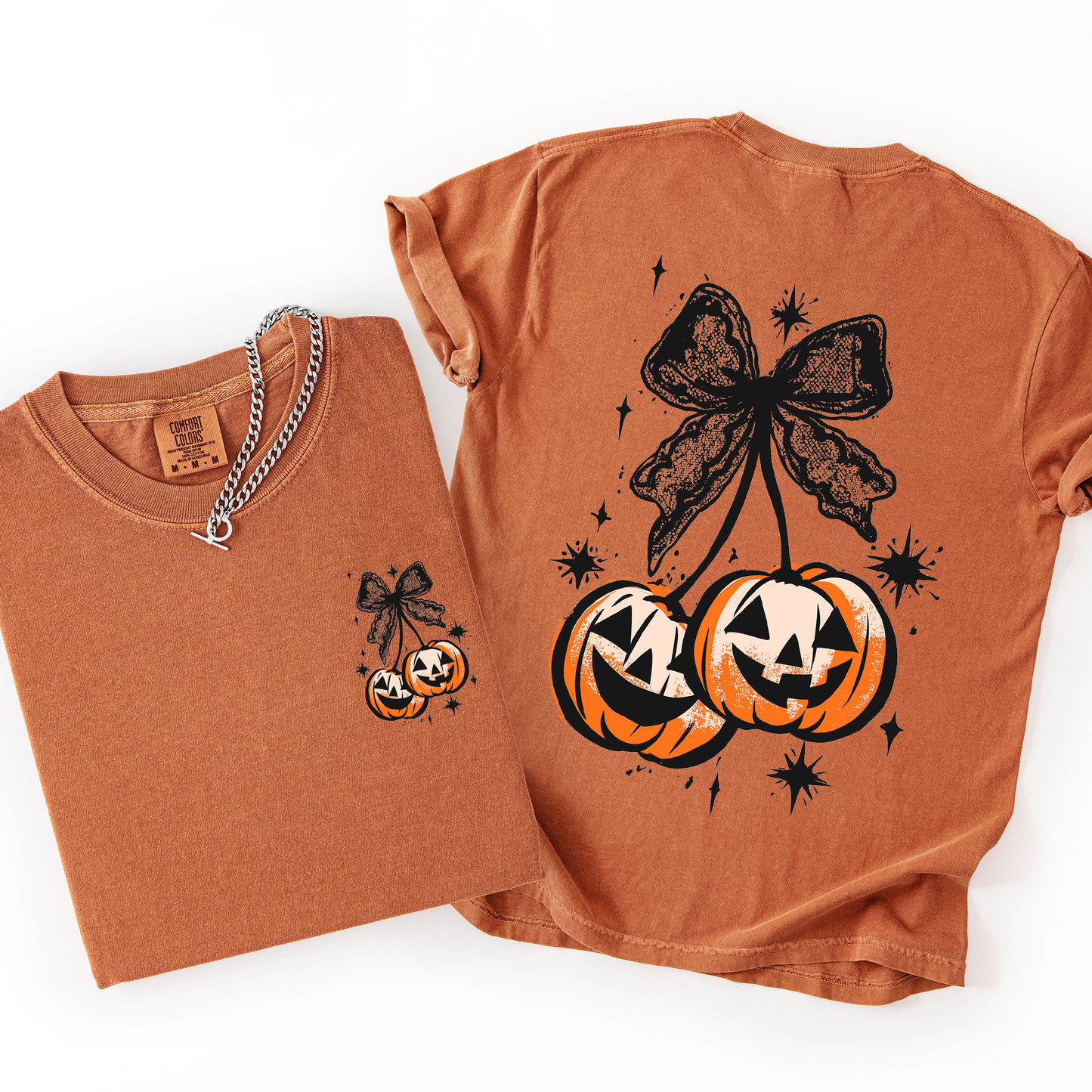Halloween Cherry Pumpkins, Cute, Front and Back, Comfort Colors T-Shirt