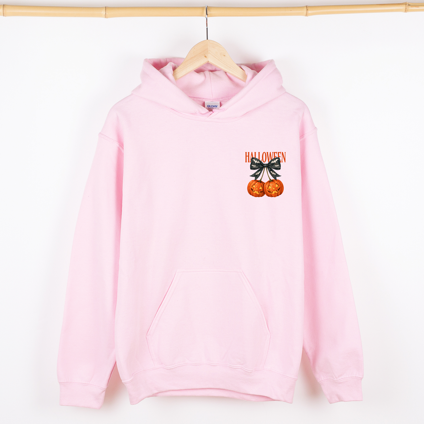 Pink Halloween Jack-o-Lanterns, Cherry, Coquette, Cute, Adorable, Pocket, Graphic Hoodie, Hooded Sweatshirt