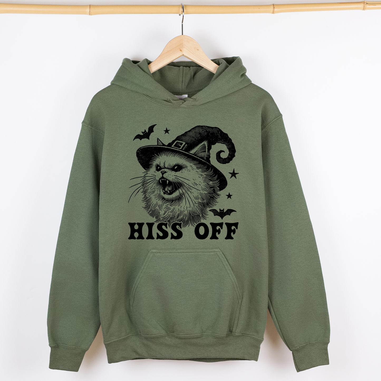 Hiss Off, Cat, Halloween Witch, Funny, Trendy, Graphic Hoodie, Hooded Sweatshirt