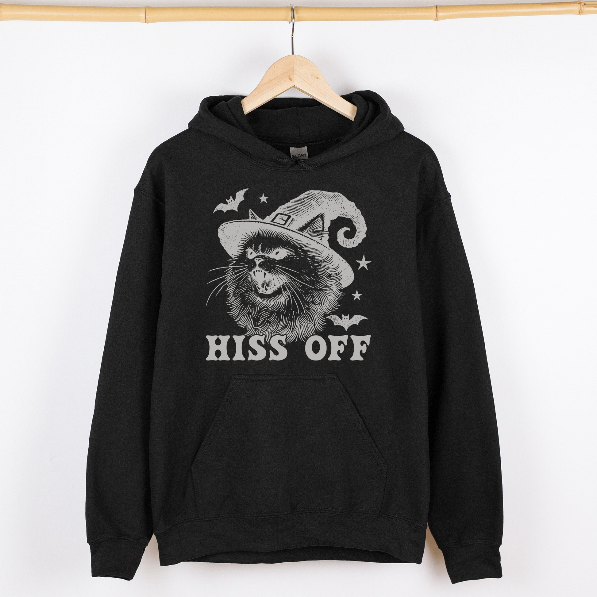 Hiss Off, Cat, Halloween Witch, Funny, Trendy, Graphic Hoodie, Hooded Sweatshirt