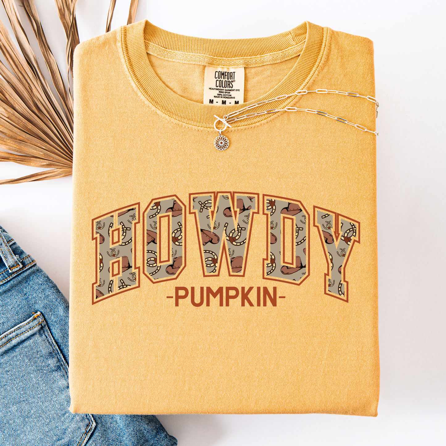 Yellow Howdy Pumpkin, Varsity, Collegiate, Fall, Autumn, Comfort Colors T-Shirt