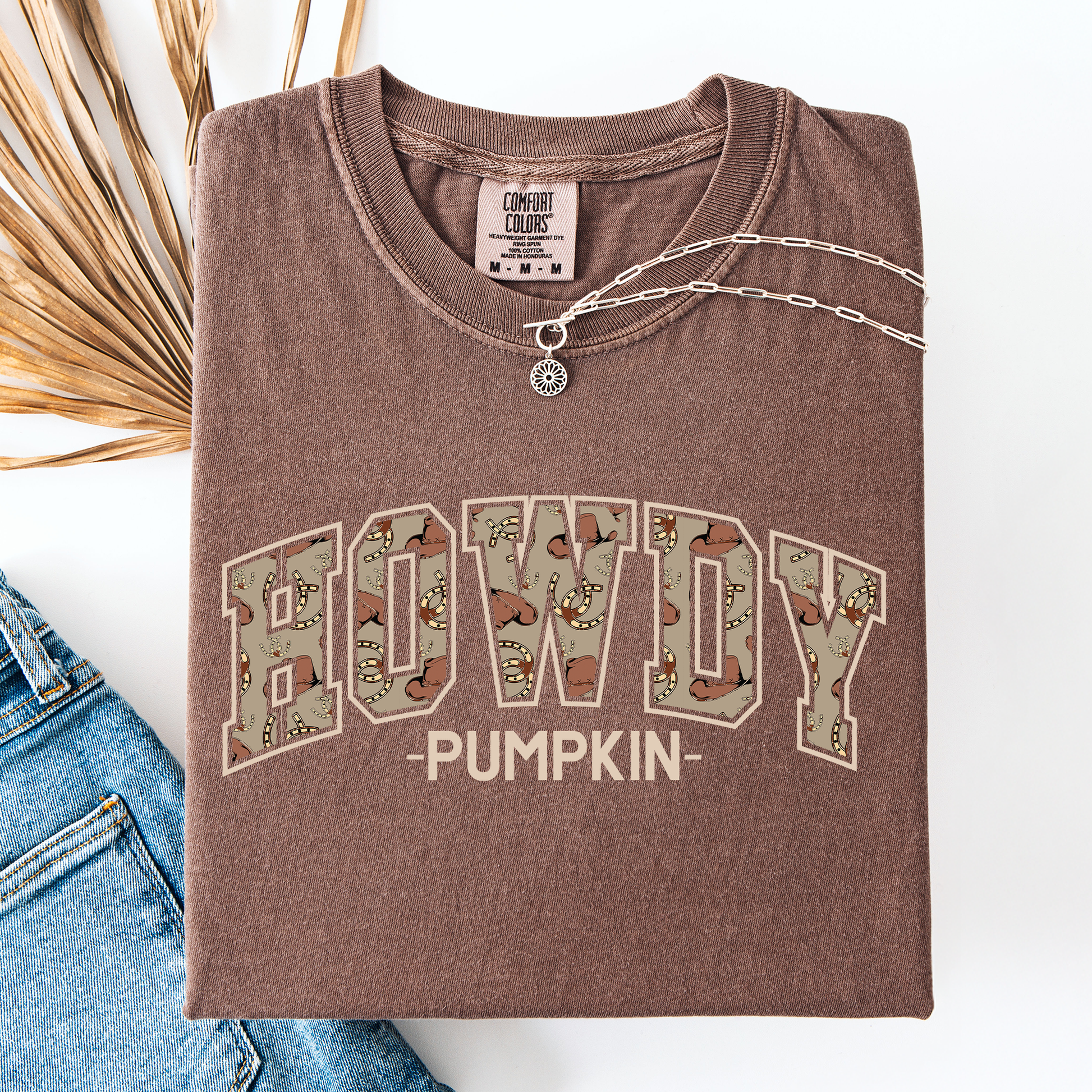 Brown Howdy Pumpkin, Varsity, Collegiate, Fall, Autumn, Comfort Colors T-Shirt