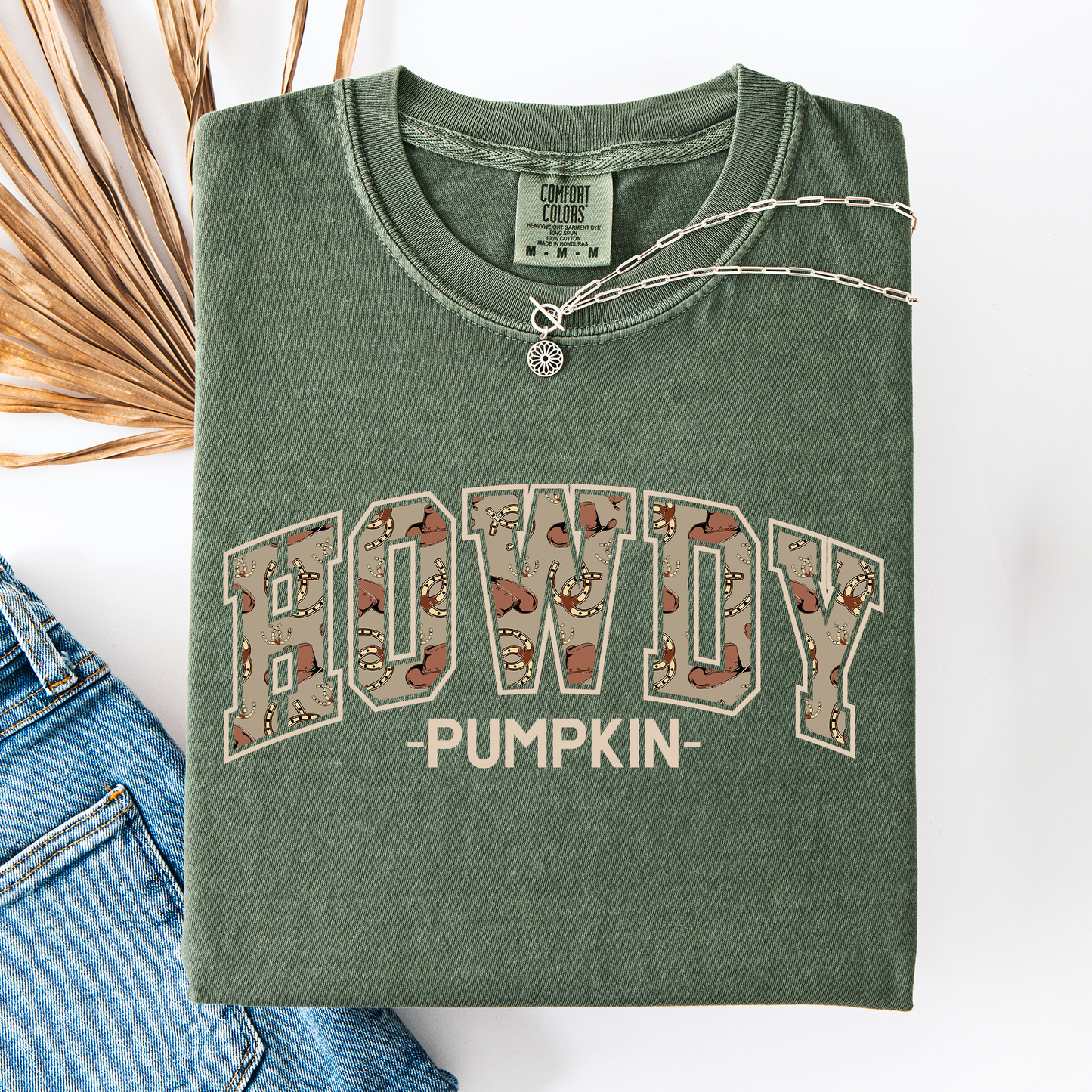 Moss green Howdy Pumpkin, Varsity, Collegiate, Fall, Autumn, Comfort Colors T-Shirt