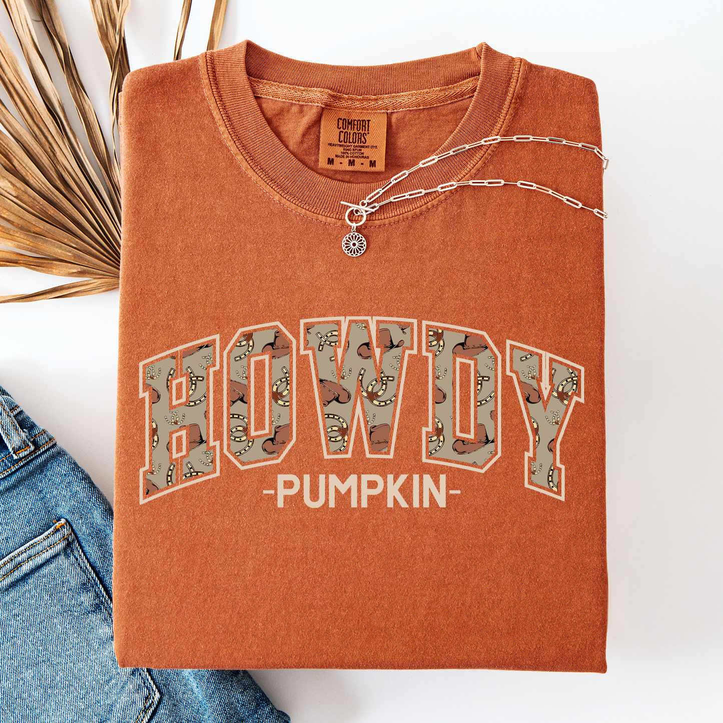 Orange Howdy Pumpkin, Varsity, Collegiate, Fall, Autumn, Comfort Colors T-Shirt