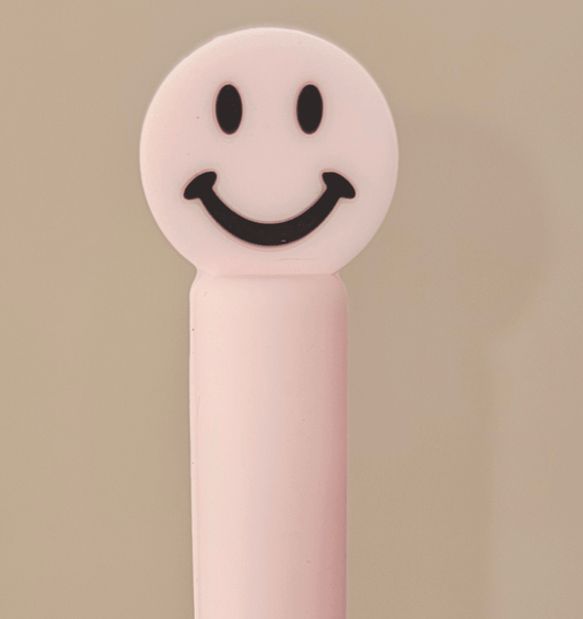 Light Pink full Coverage Smiley Face Straw Topper Straw Cover. Fits 10mm and Stanley Straws. 