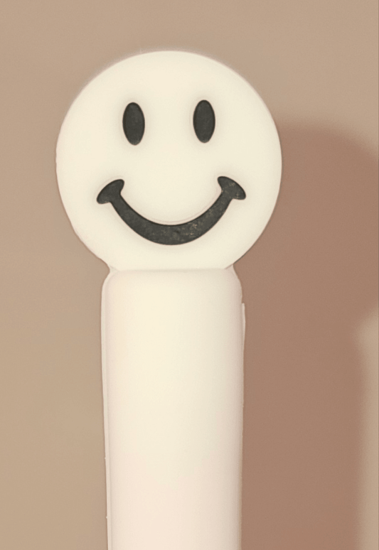 Full Coverage White Smiley Face Straw Topper - Southern Creative Glamour