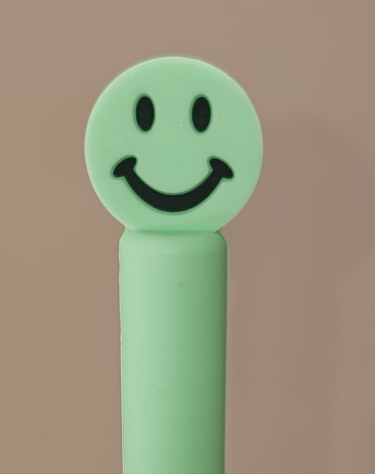 Full Coverage Mint Green Smiley Face Straw Topper - Southern Creative Glamour