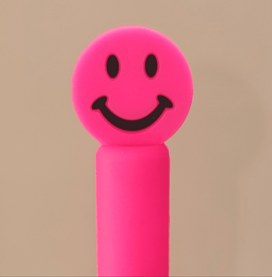 Full Coverage Barbie Pink Smiley Face Straw Topper - Southern Creative Glamour