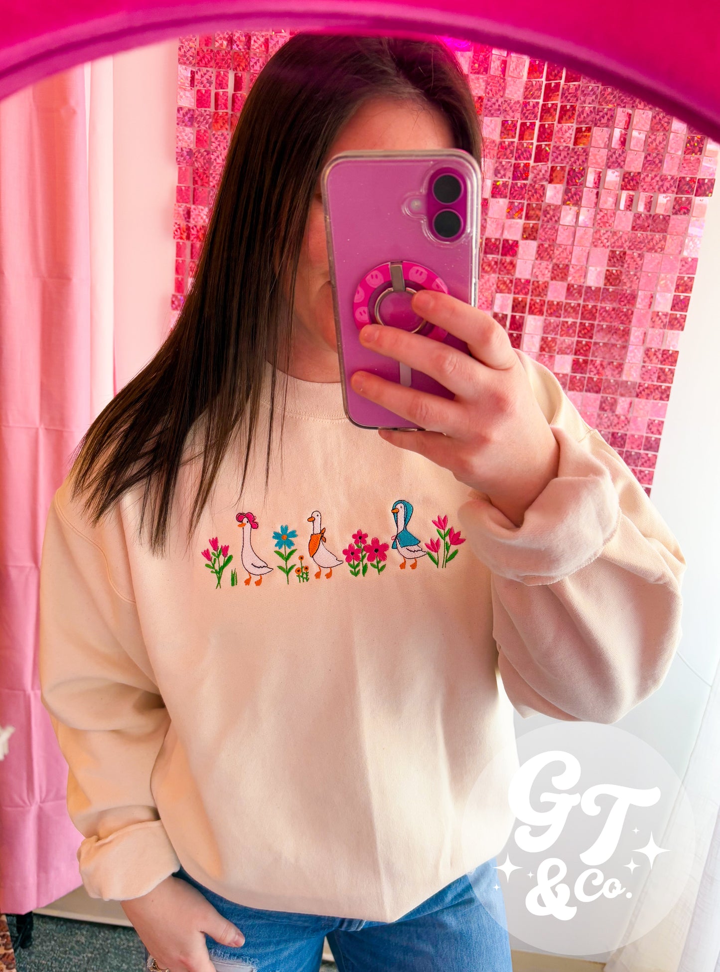 Spring Goose Embroidered Crewneck