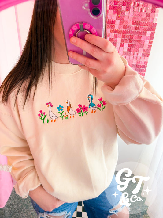 Spring Goose Embroidered Crewneck