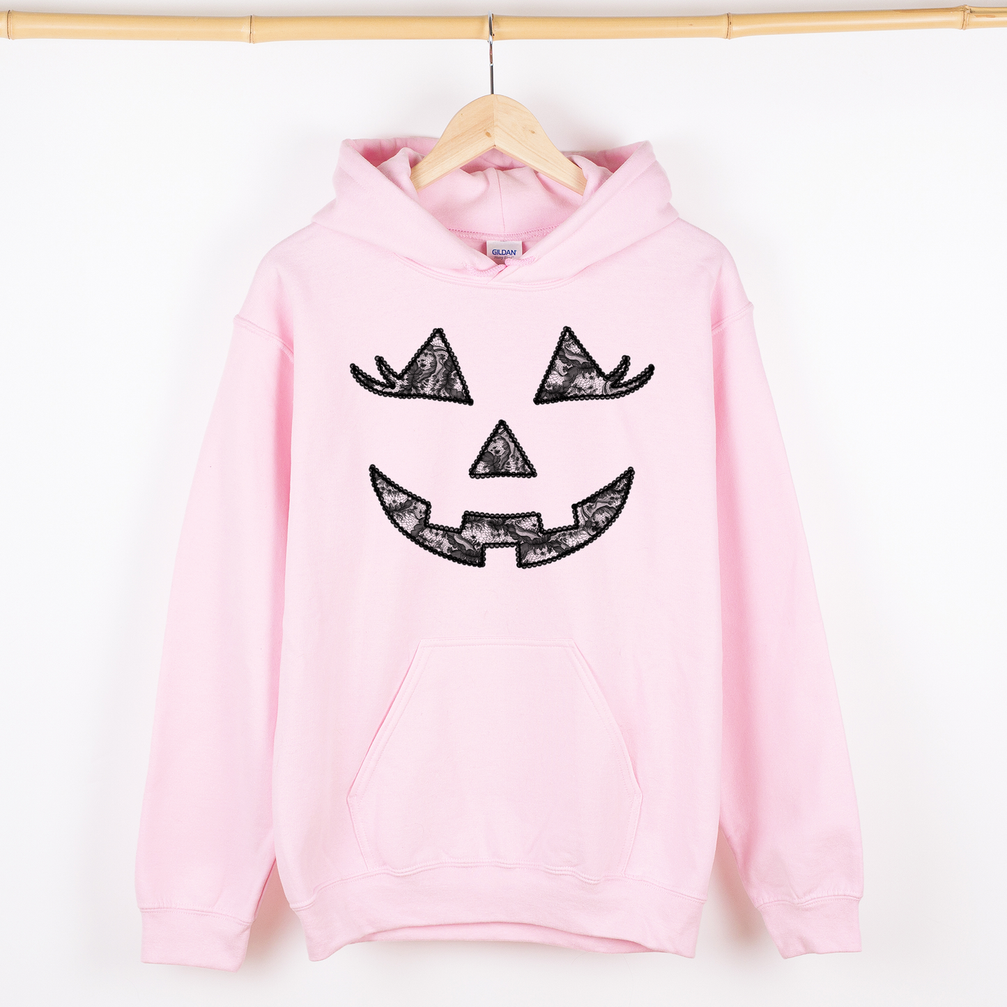 Light Pink Jack-o-Lantern, Coquette, Faux Lace, Halloween, Graphic Hoodie, Hooded Sweatshirt