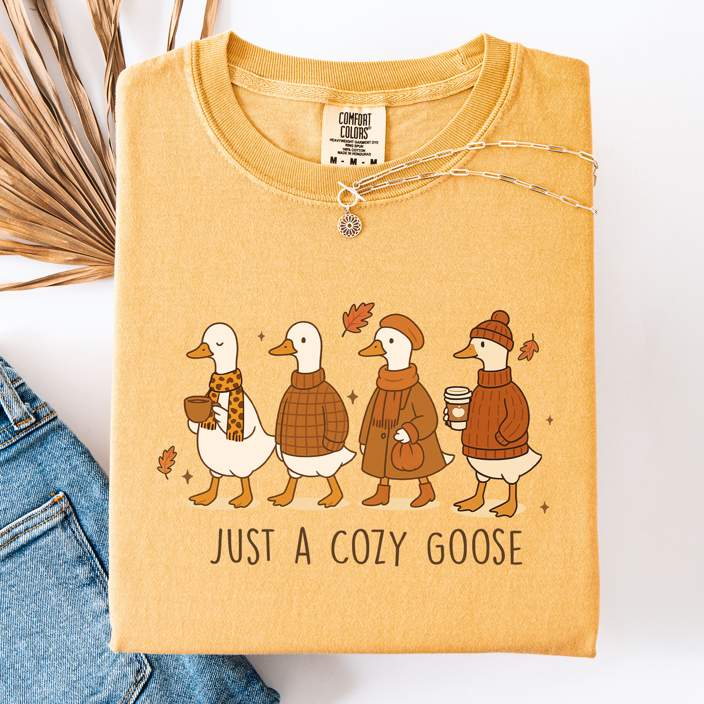 Yellow Just A Cozy Goose, Cute, Autumn, Fall, Pumpkin Spice, Comfort Colors T-Shirt