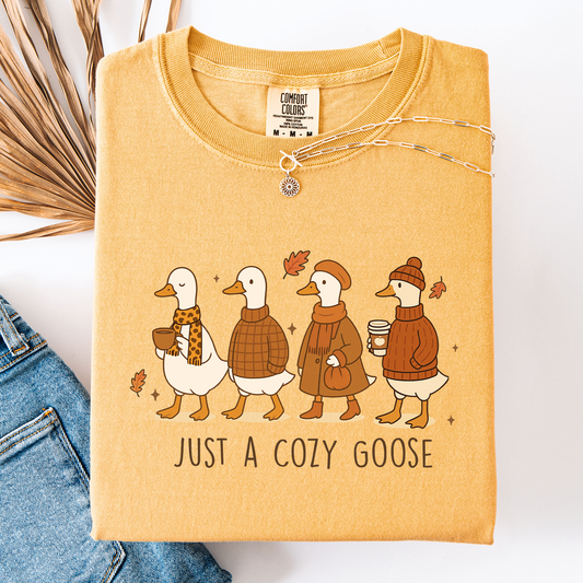 Yellow Just A Cozy Goose, Cute, Autumn, Fall, Pumpkin Spice, Comfort Colors T-Shirt
