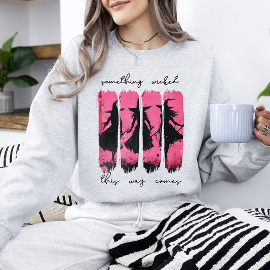 Ash gray Something Wicked, Witch, Skeleton, Ghost, Halloween, Western, Vintage, Pumpkin, Retro, Spooky, Costume, Fall, Graphic Sweatshirt