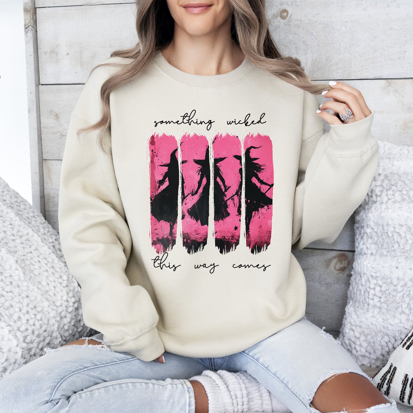 Sand Something Wicked, Witch, Skeleton, Ghost, Halloween, Western, Vintage, Pumpkin, Retro, Spooky, Costume, Fall, Graphic Sweatshirt