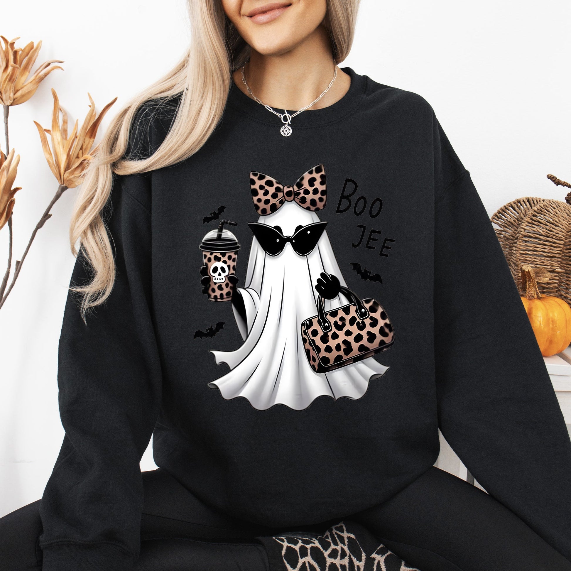 Fancy Boujee Ghost, Halloween, Bow, Coquette, Western, Vintage, Pumpkin, Retro, Spooky, Costume, Fall, Graphic Sweatshirt
