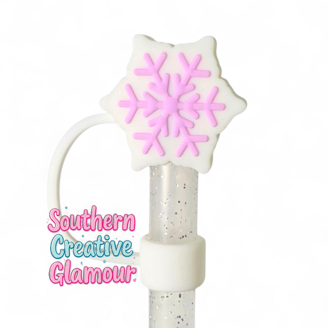 Lavender Purple winter Snowflake Silicone 10mm Straw Topper by Southern Creative Glamour 