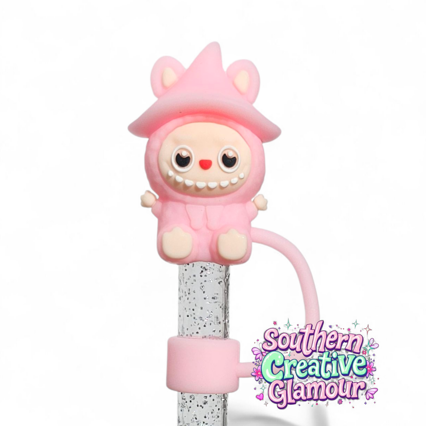 Pink Labubu inspired 10mm Straw Toppers by Southern Creative Glamour 