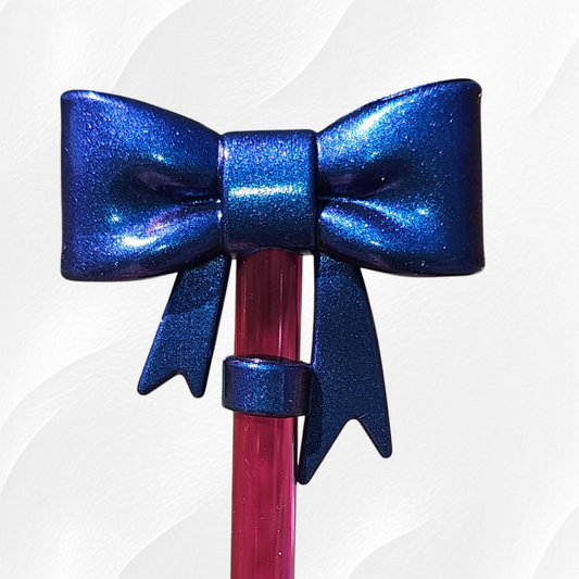 Chameleon Shimmer Blue  | Chroma Blue 3D Silicone Coquette Ribbon Bow Straw Topper  - Straw Cover by Southern Creative Glamour 