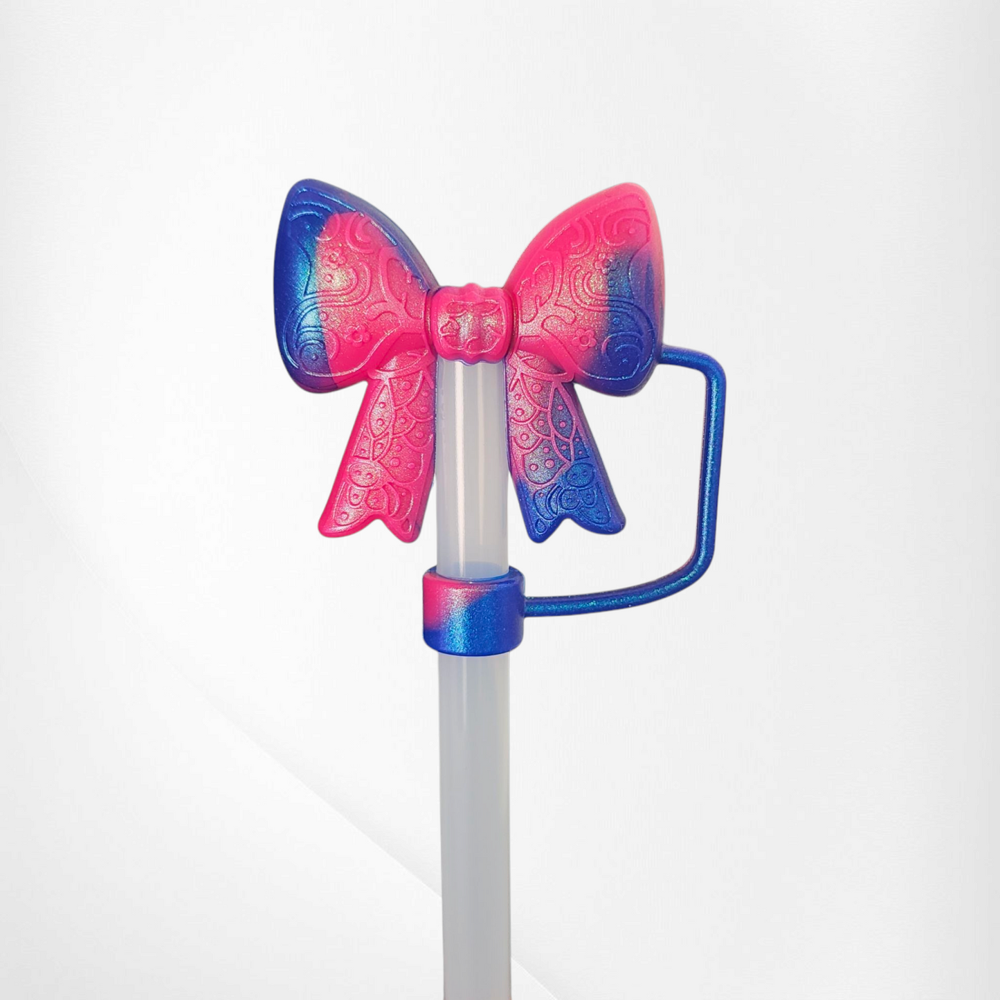 Berry Pink and Chameleon blue remix Shimmer Lace Ribbon bow 3D Silicone Straw Topper  - Straw Cover by Southern Creative Glamour 