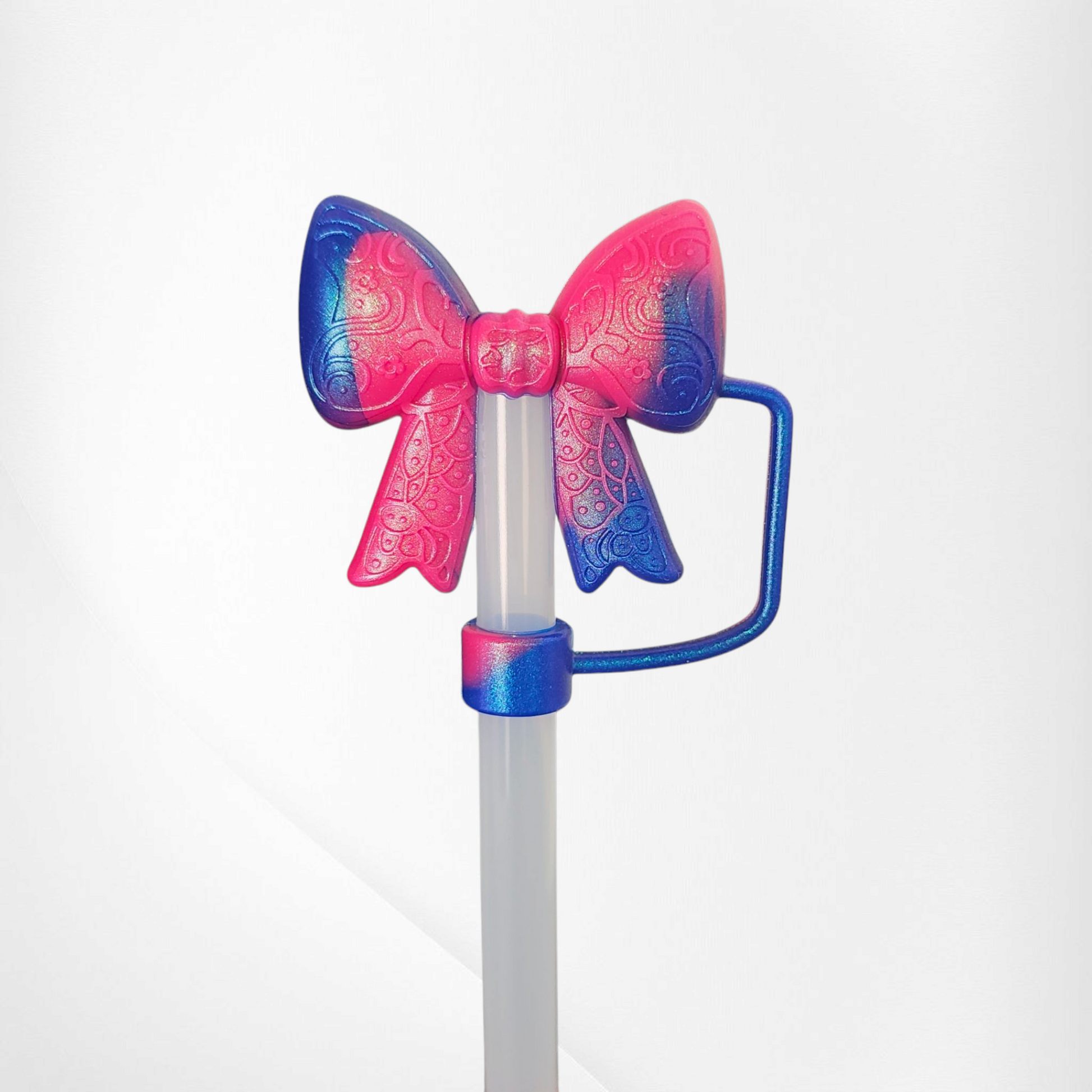 Berry Pink and Chameleon blue remix Shimmer Lace Ribbon bow 3D Silicone Straw Topper  - Straw Cover by Southern Creative Glamour 