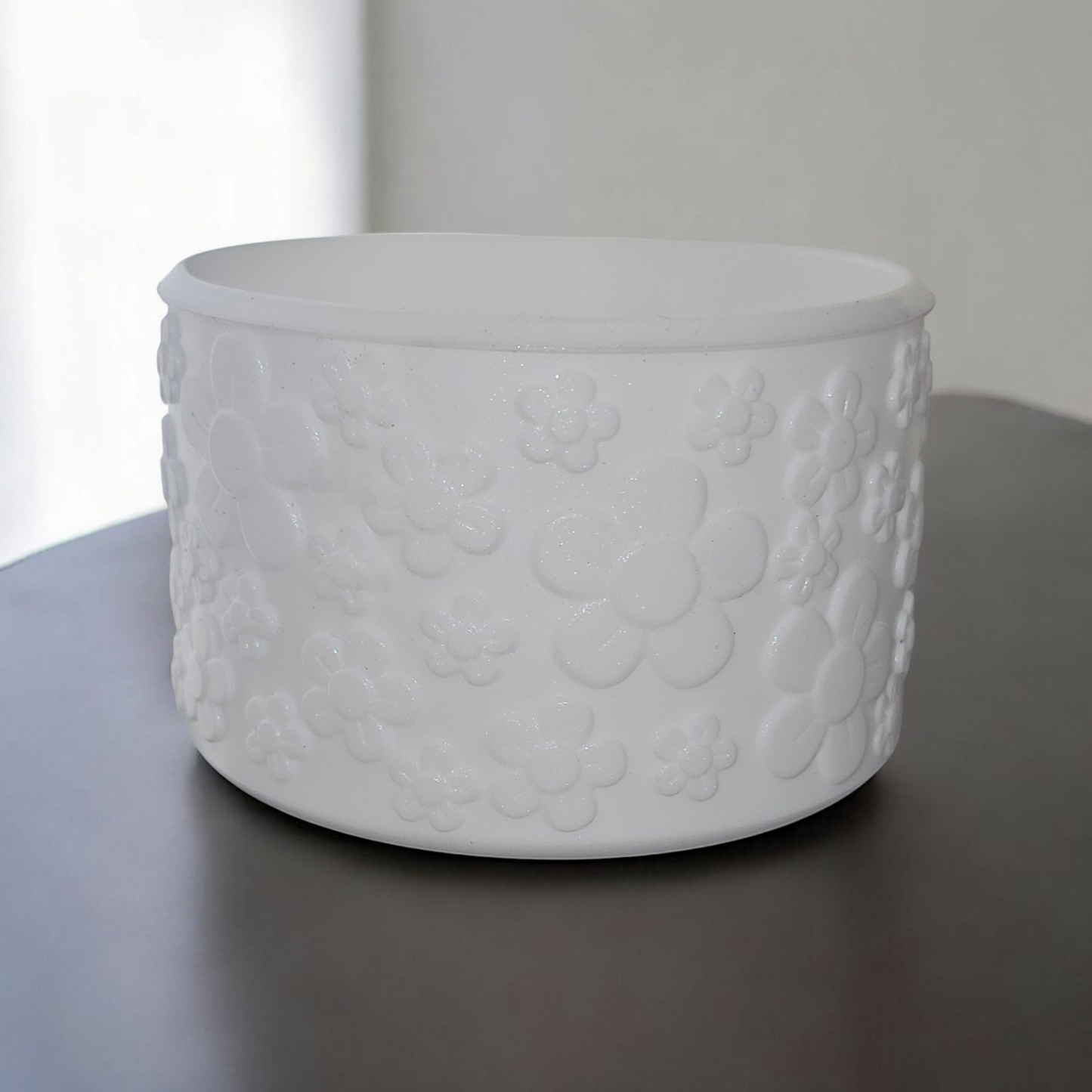 Pearl White Shimmer Flowers textured silicone tumbler boot. Fits 32oz-40oz Tumblers. 