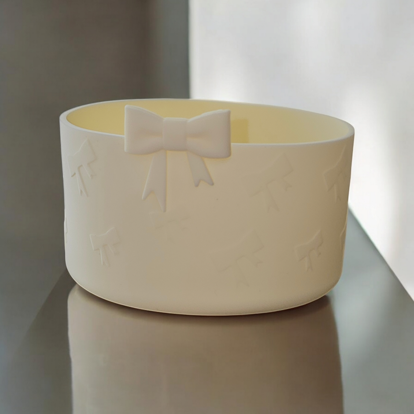 Cream Coquette Bow textured silicone tumbler boot  - tumbler sleeve. Fits 32oz-40oz Tumblers. 