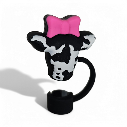 Cow 3D Silicone Straw Topper  - Straw Cover  - Black, White, Pink