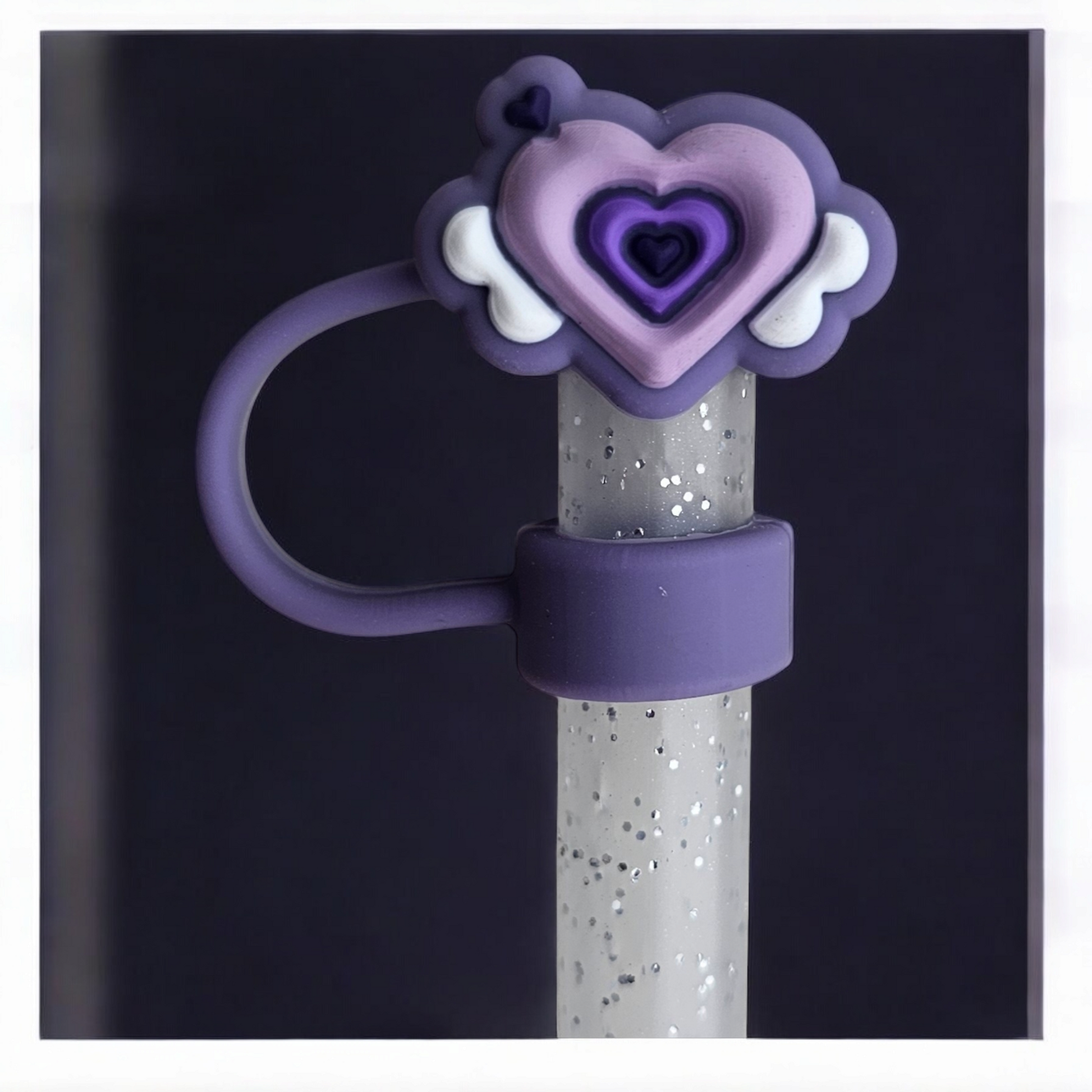 Pink Angel Hearts Valentine's Day Straw Topper - Straw Cover. Fits 10mm and Stanley Straws. 